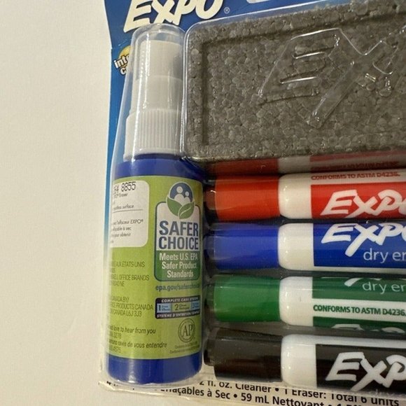 Low Odor Dry Erase Set : 4 Markers, White Board Eraser, Cleaner Spray NEW SEALED - Picture 5 of 7
